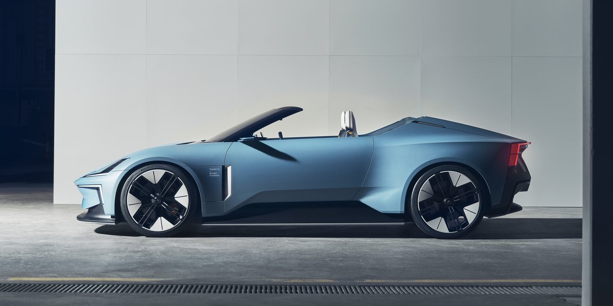 Side view of a Polestar 6 with the roof down