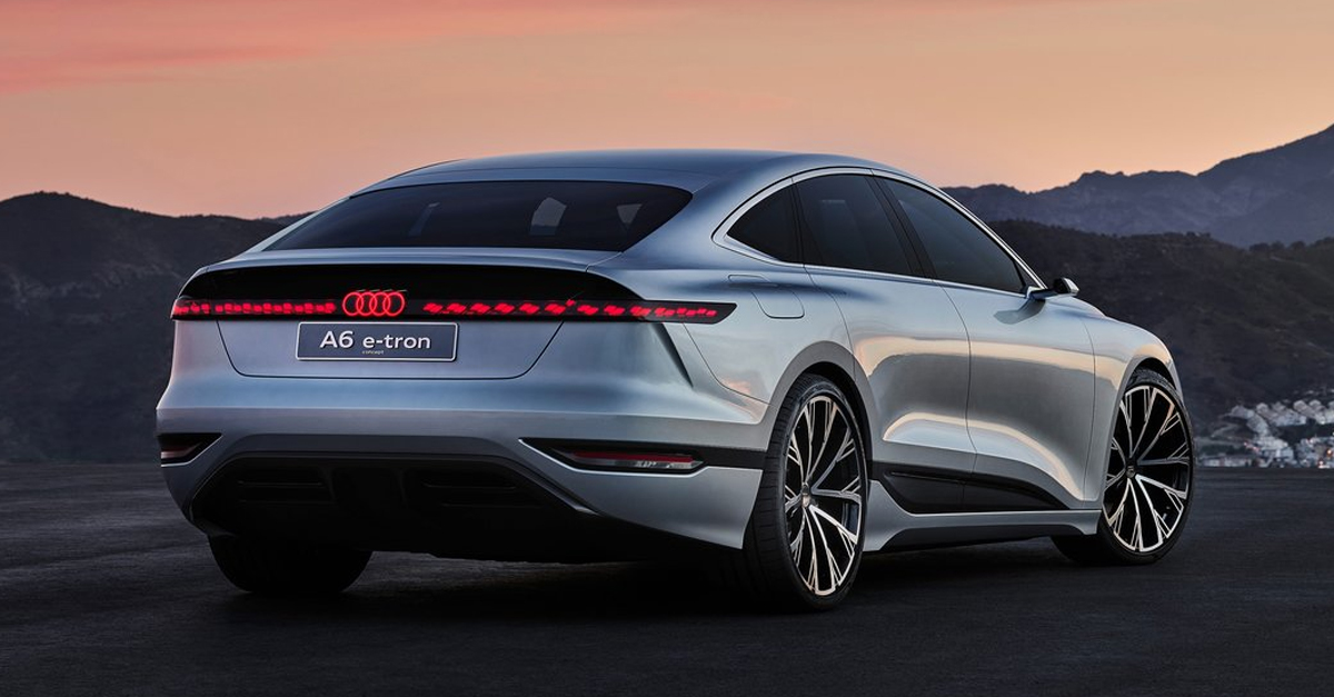 Rear view of a parked Audi A6 e-tron