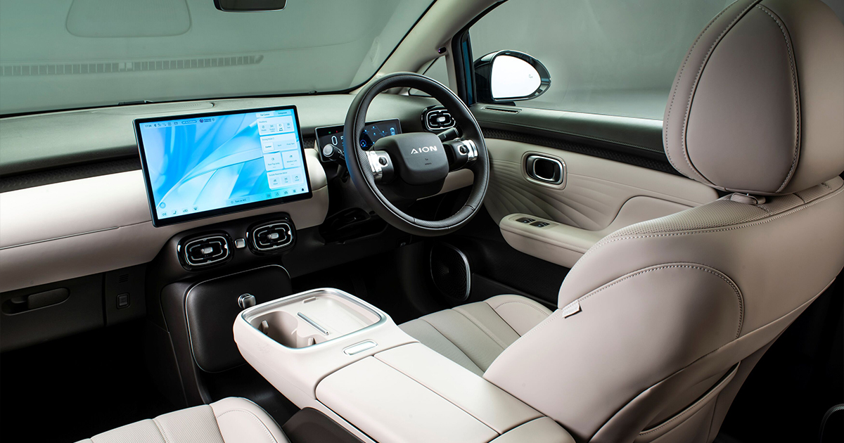 Interior shot of an electric Aion UT hatchback