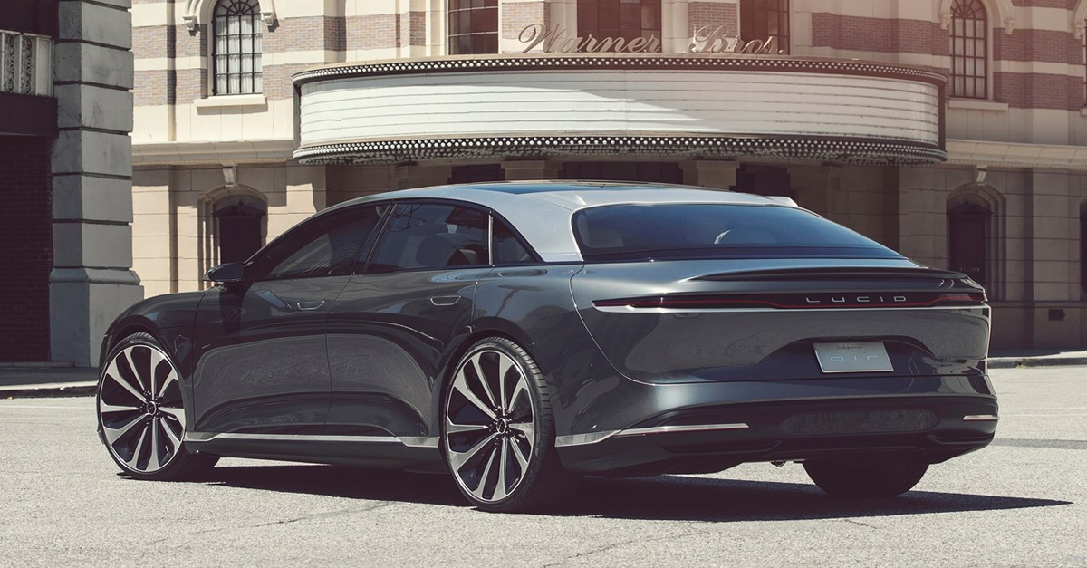 Rear view of a parked Lucid Air