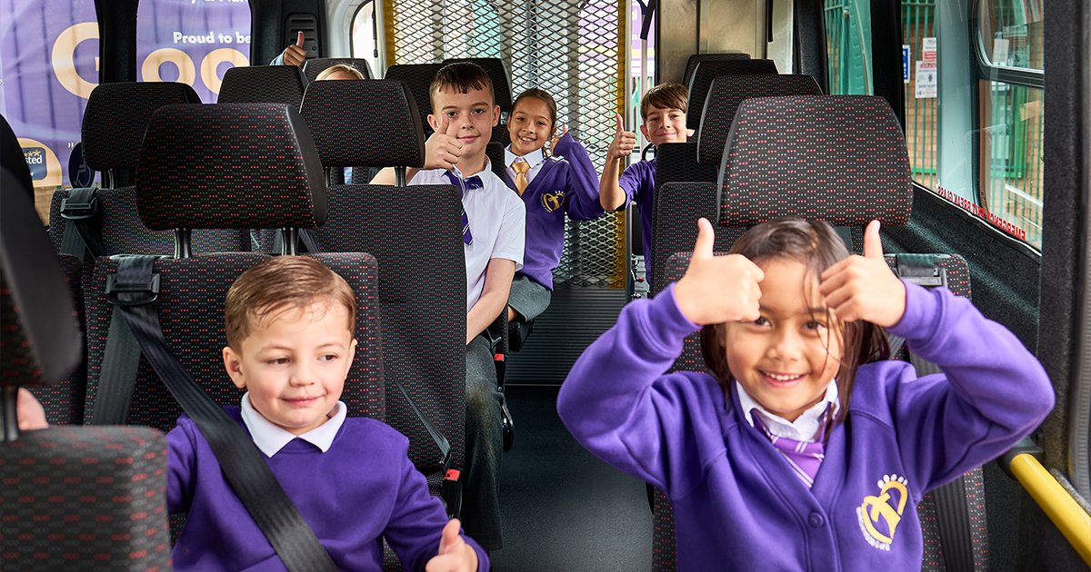 The students at Birchwood C of E Primary School enjoying their new minibus