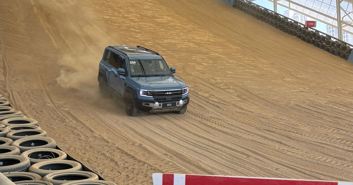 BYD Leopard driving down BYD's offroad test track