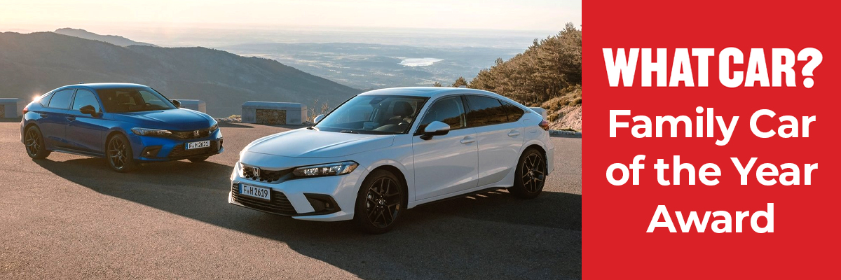 Two Honda Civics parked on the edge of a hill