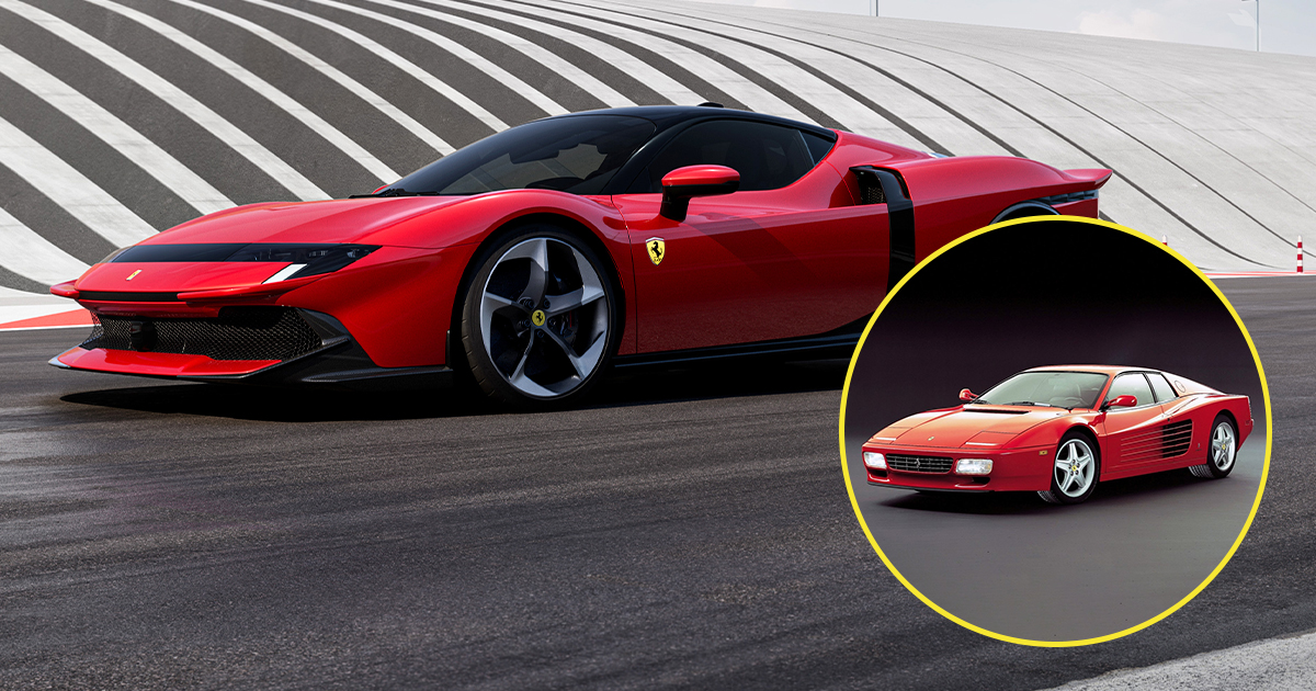 New 2025 Ferrari Testarossa vs classic red 1990s car