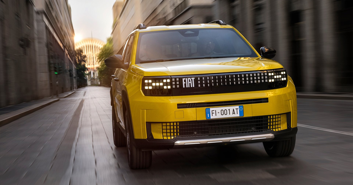 Front angle of a yellow Fiat Grande Panda