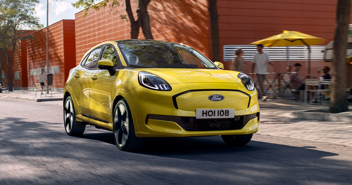 Front angle of a yellow Ford Puma Gen-E