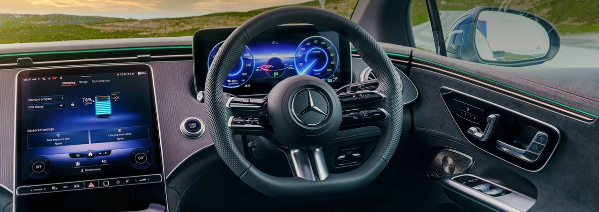 The high tech interior of a lease Mercedes Benz car