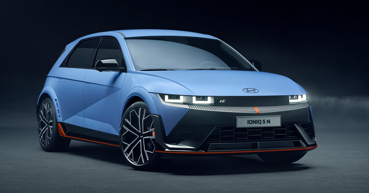 Front view of a blue Hyundai IONIQ 5 N