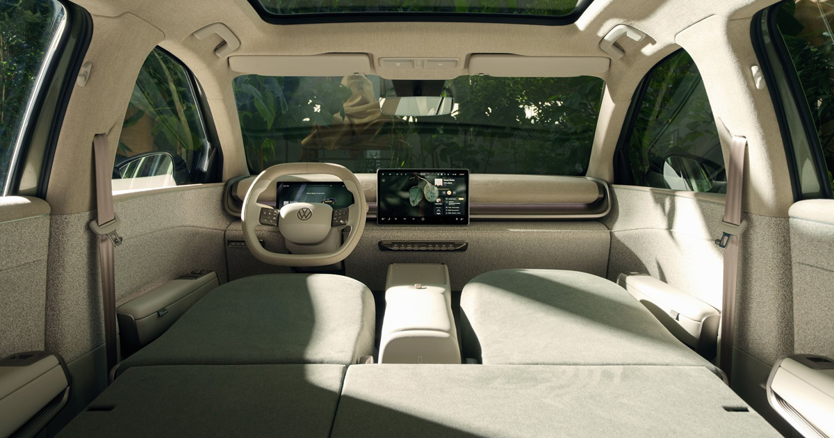 Interior shot of the concept Volkswagen ID. Cross with its seats down