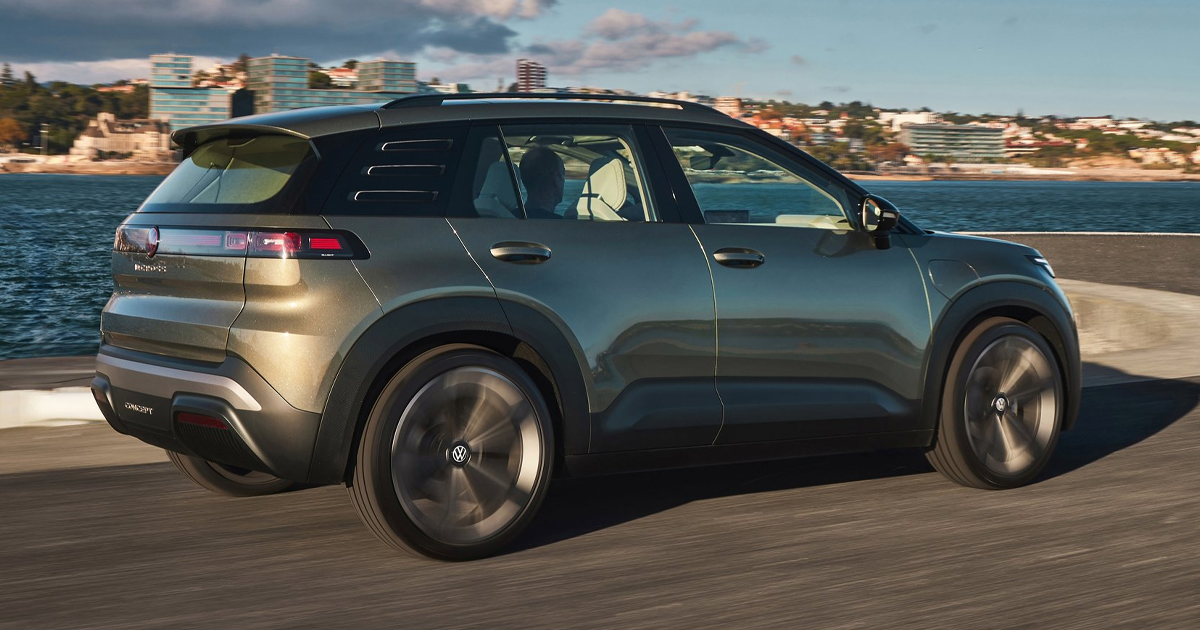 Rear angle of the concept Volkswagen ID. Cross while driving