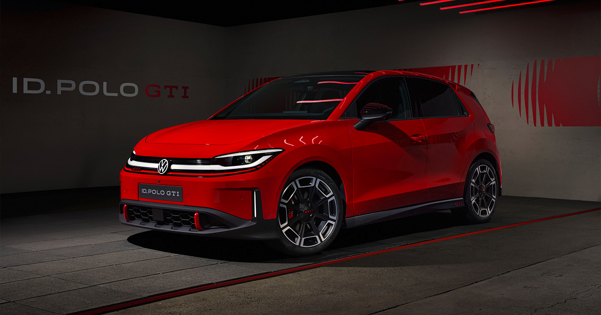 Front angle of a red Volkswagen ID.Polo GTI
