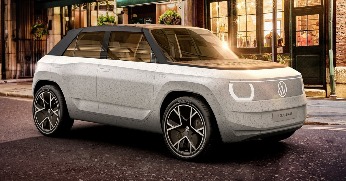 Front view of the Volkswagen ID.Life parked next to the pavement