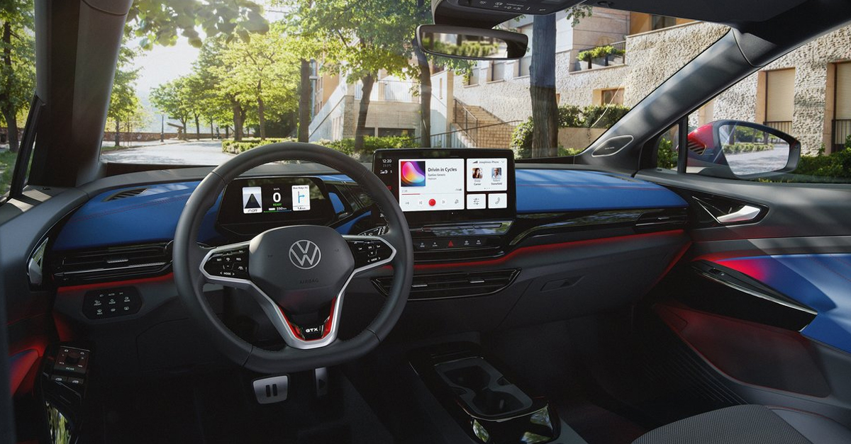 Interior view of a Volkswagen ID.4 GTX parked on a street