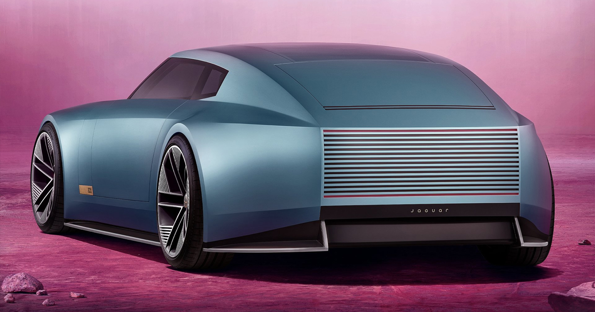 Rear angle of the blue Jaguar Type 00 GT Concept