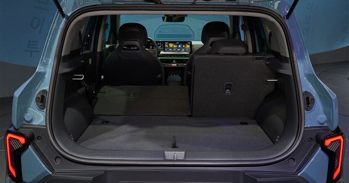 New Kia EV2 with its boot open