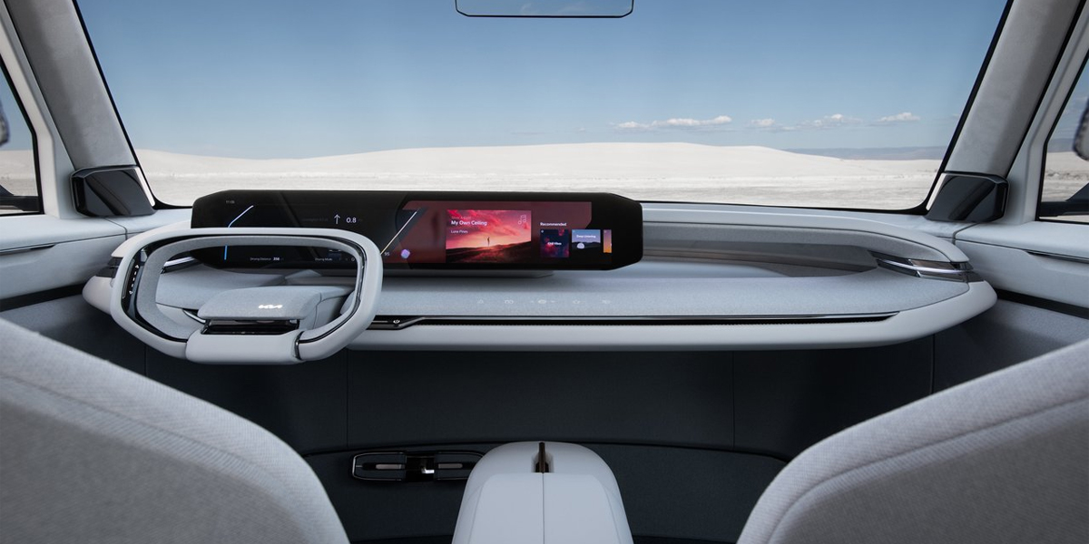 Interior view of a Kia EV9 concept cabin