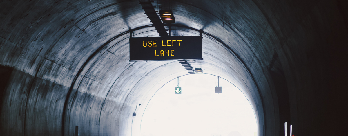 &lsquo;A sign in a tunnel ordering drivers to use the left lane