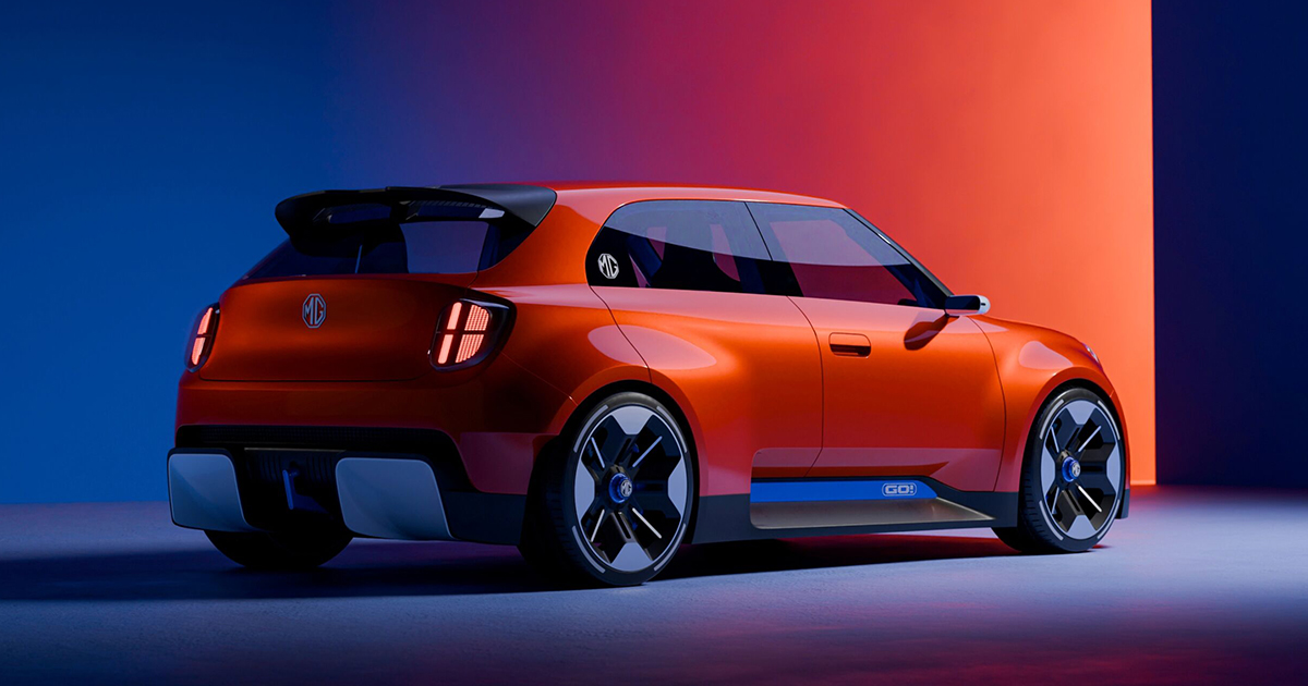 Rear angle of an orange MG Go