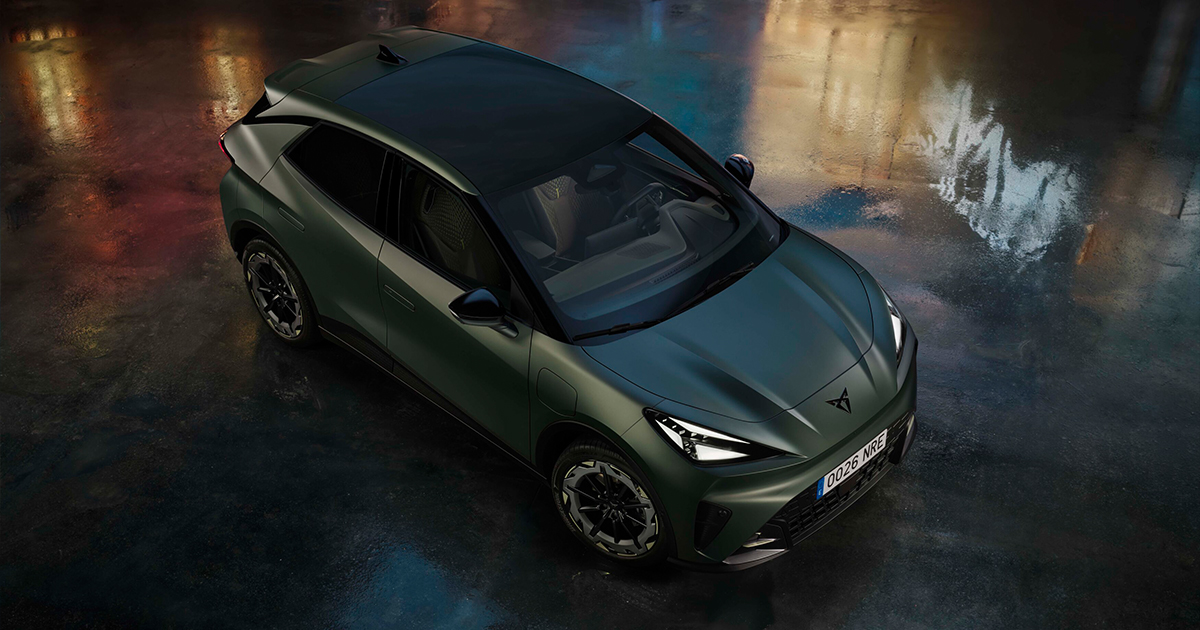Above angle of the Cupra Raval parked