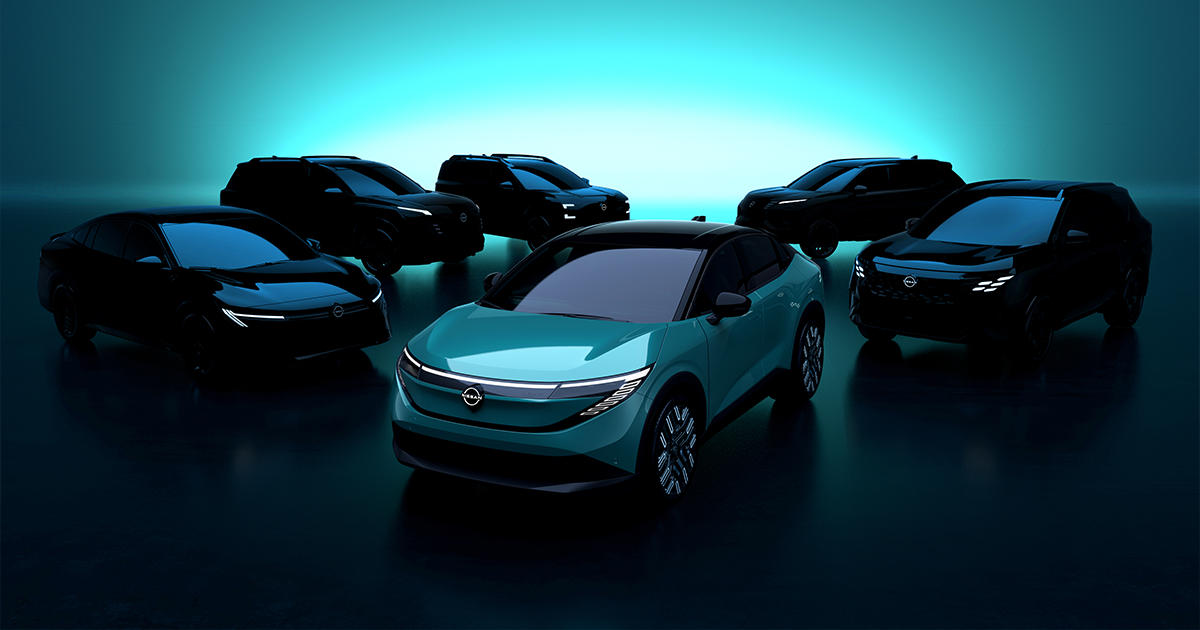 New Nissan Leaf parked next to Nissan's upcoming EVs