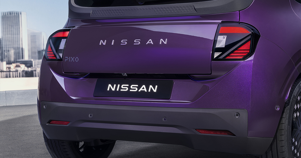 Rear close up of the electric Nissan Pixo in purple