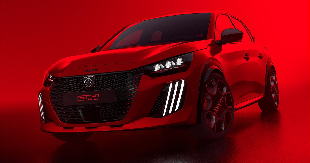 Front angle of the new electric Peugeot e-208 GTI