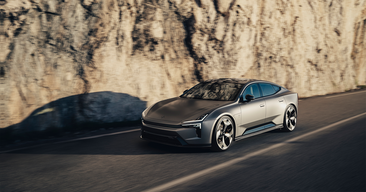 Grey Polestar 5 driving