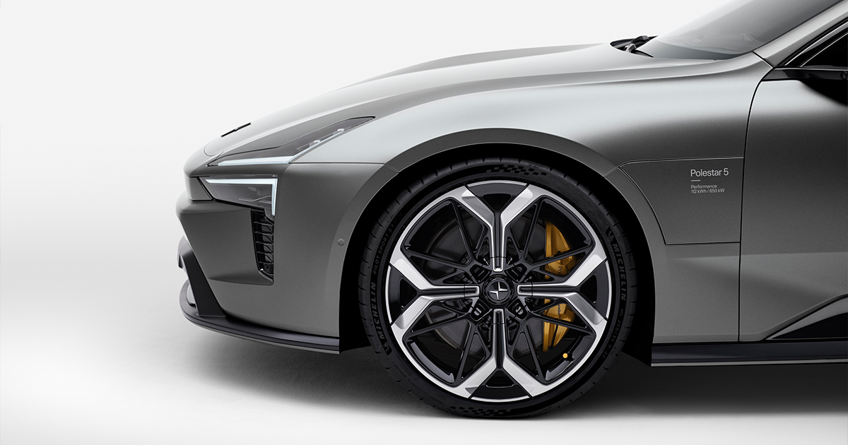 Close up of the Polestar 5's LED headlights