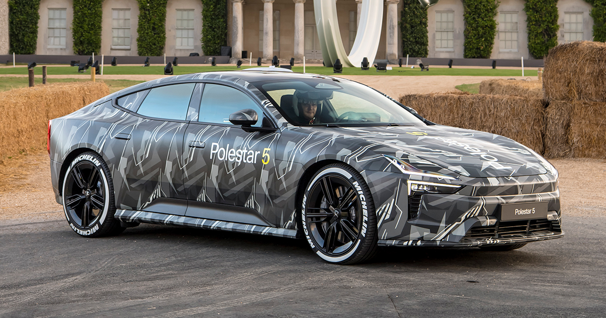 Polestar 5 prototype in camo paint at Goodwood