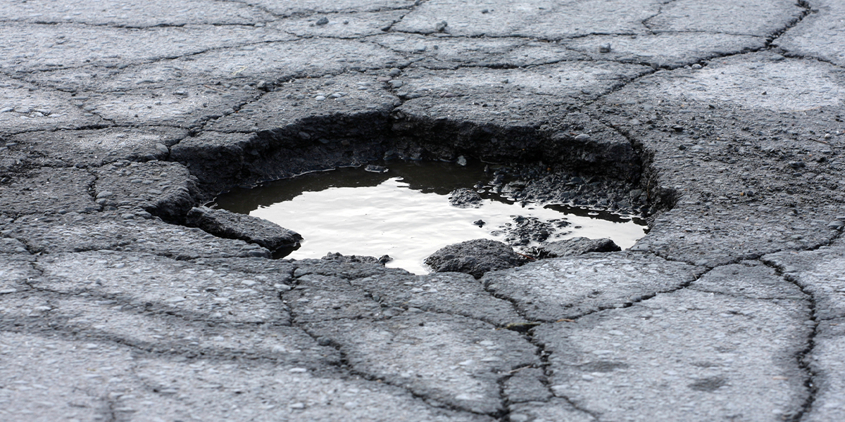 Close-up of a pothole