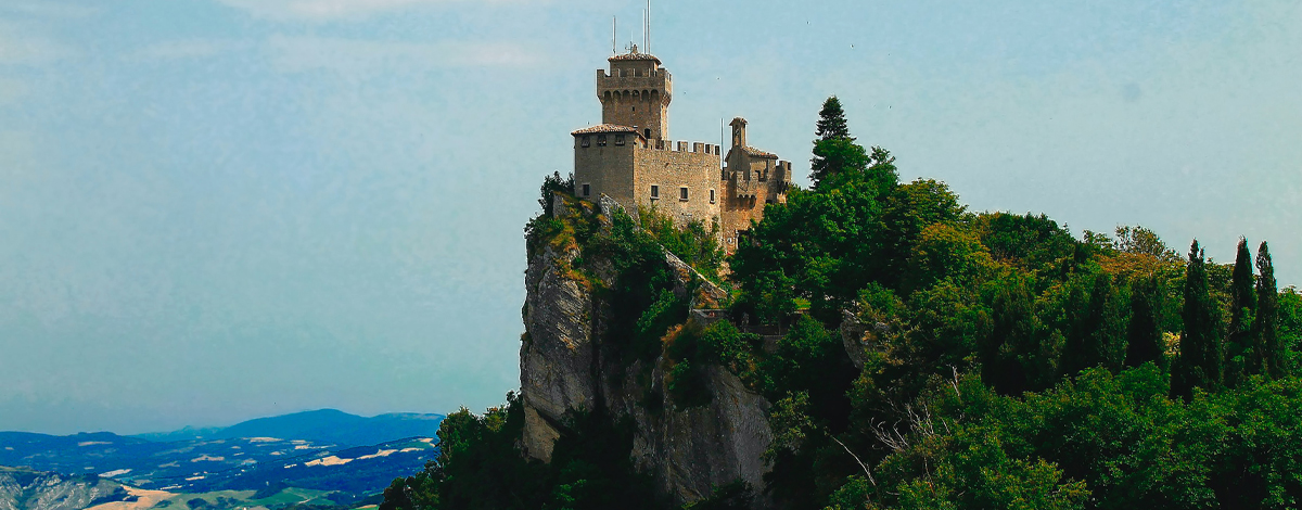 Greenery and forests surround Guaita Tower in San Marino