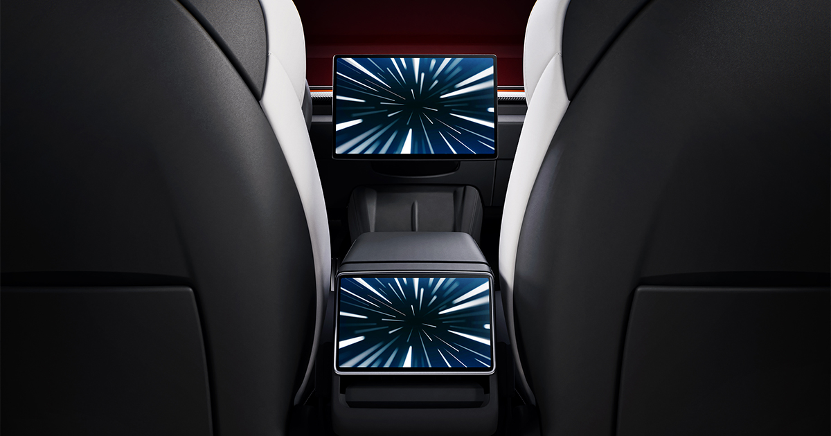 Rear screen in a black Tesla Model 3 Performance