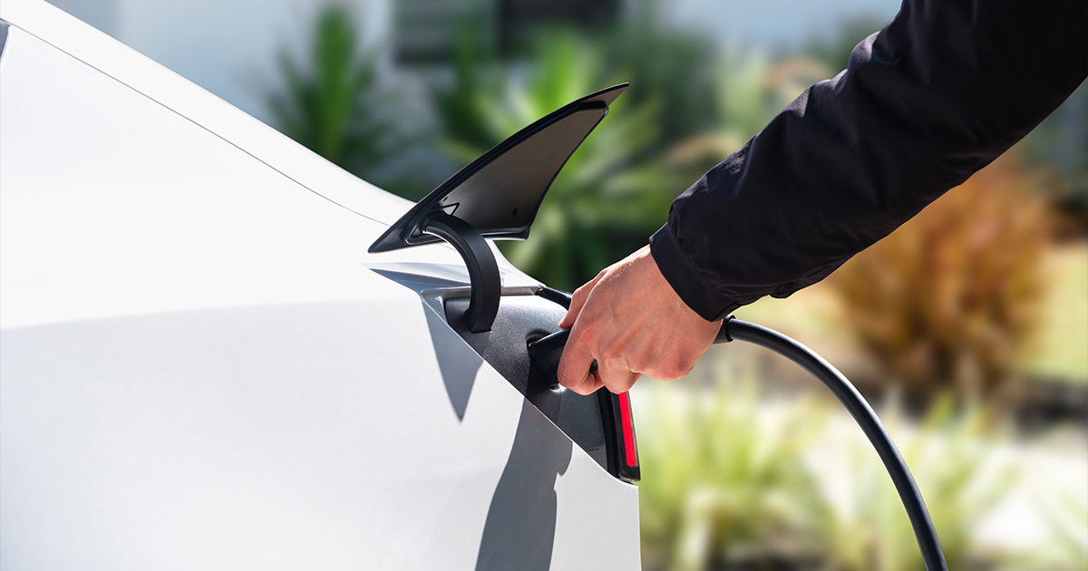 A white Tesla Model 3 Standard charging