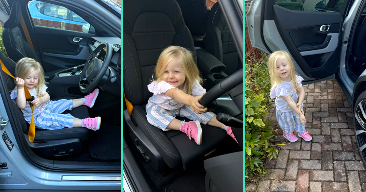 Photos of a toddler sitting in a Polestar 2