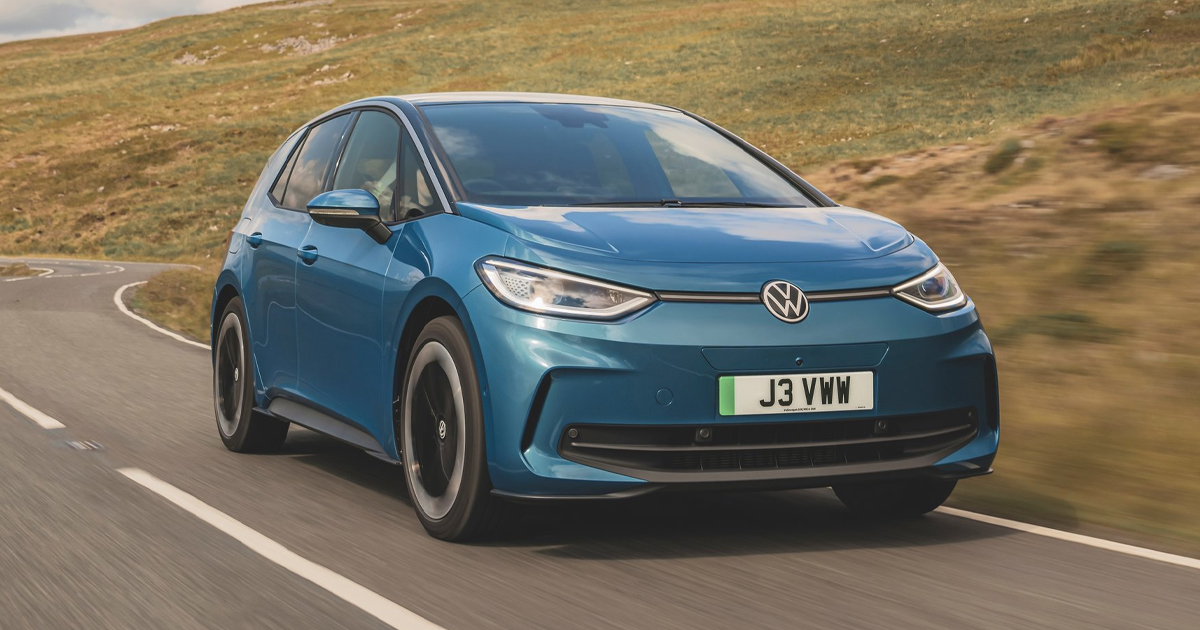 Blue Volkswagen ID.3 driving