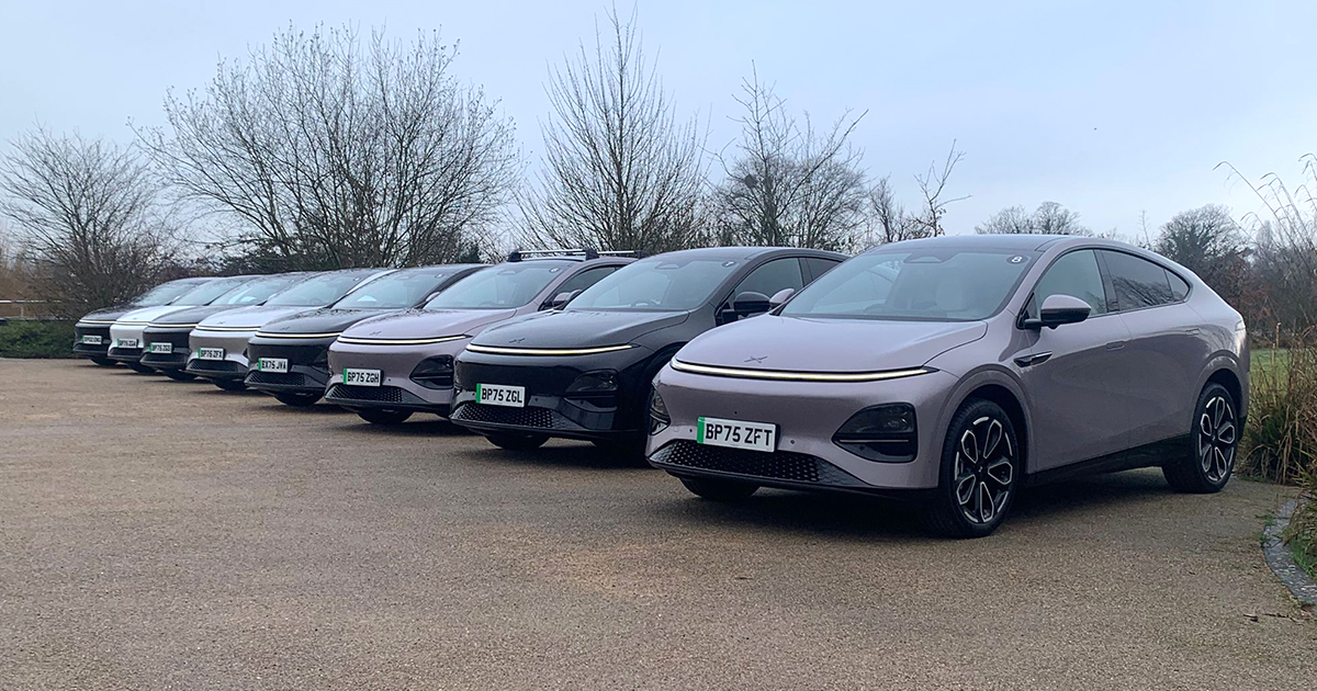 A line-up of grey XPENG G6 cars