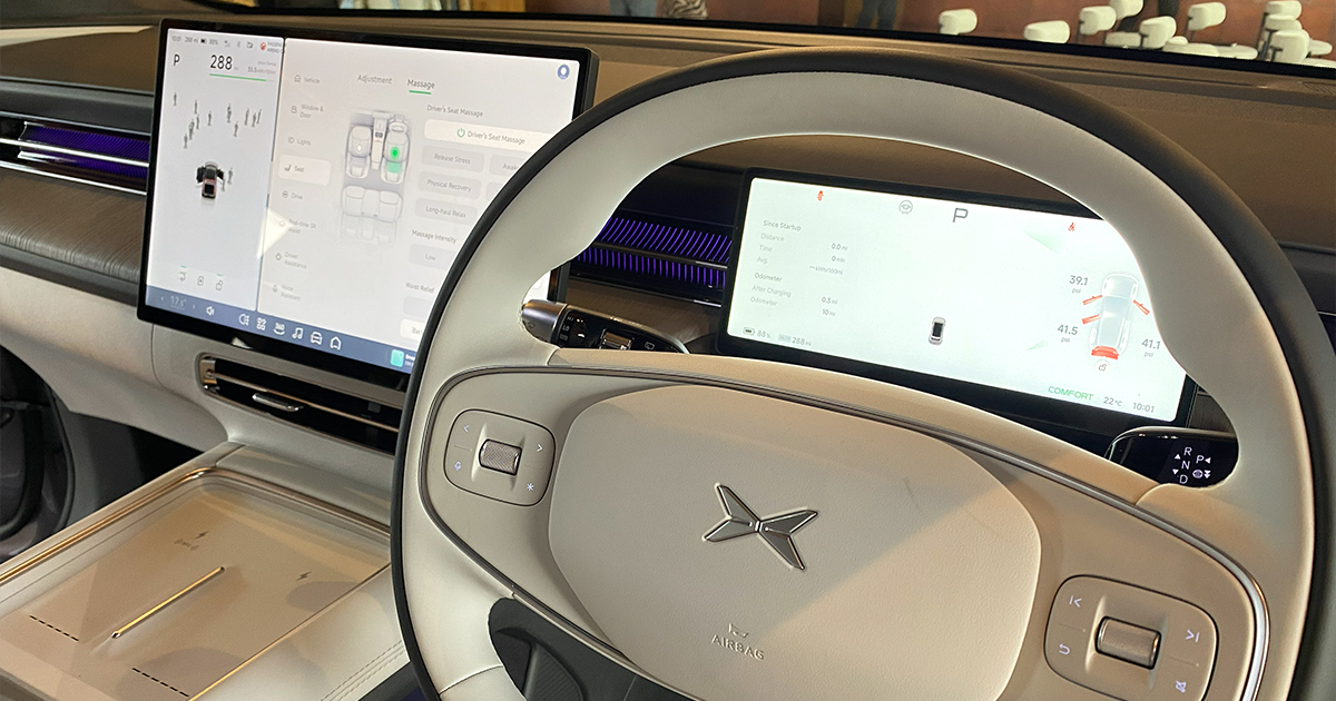 Interior shot of the XPENG G6 and its large touchscreen